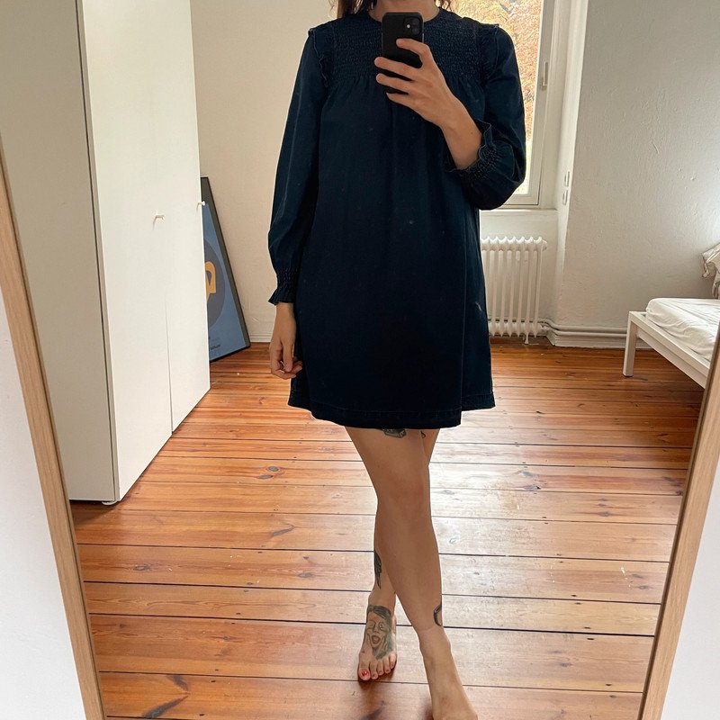 Madewell Denim Babydoll Kleid mit Raffungen und Volant