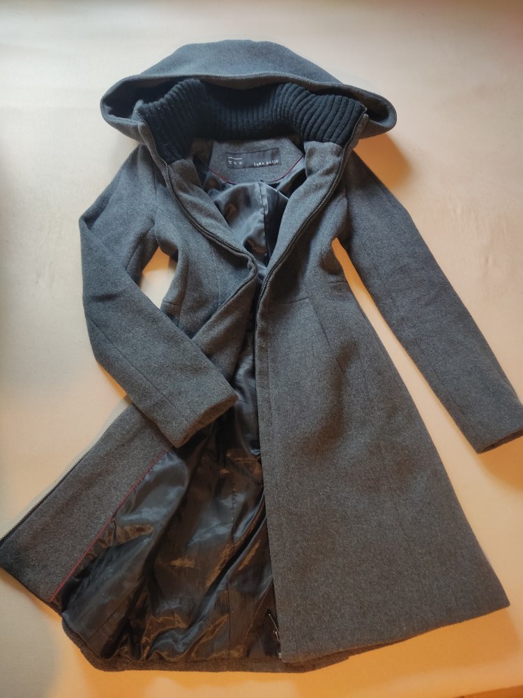 Zara Wollmantel mit Kapuze Gr.XXS Anthrazit-Grau