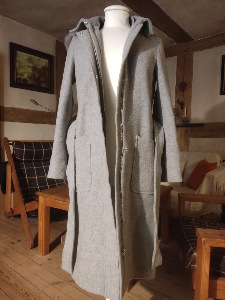 Massimo Dutti Wollmantel mit Kapuze Gr.XS Grau
