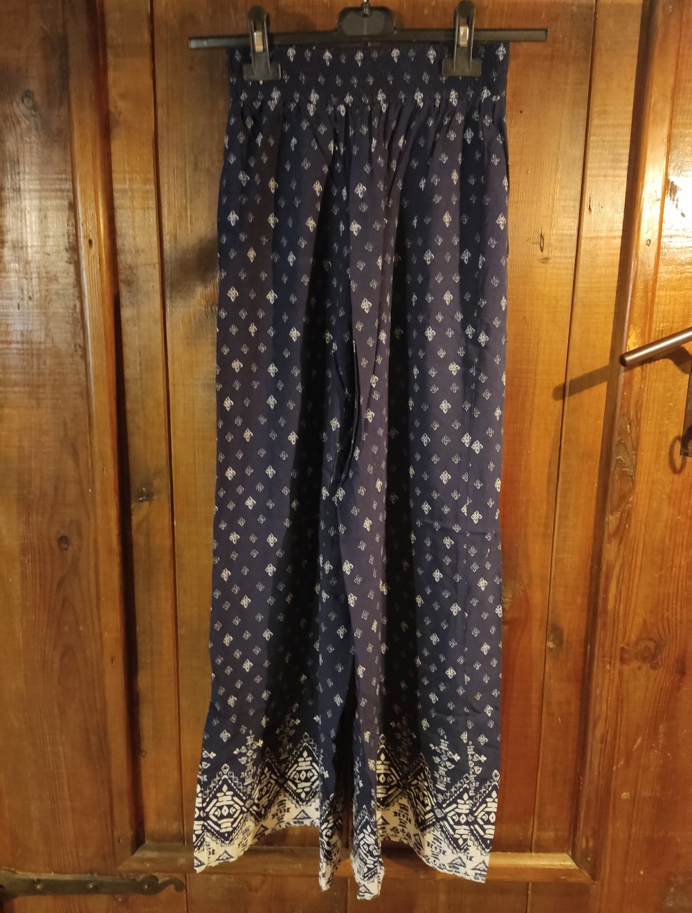 Vintage Culotte-Marlene Hose Gr.32/XXS blau-creme