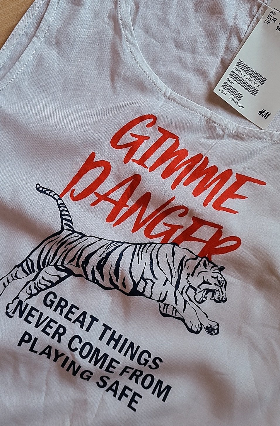 Neu Tiger Top H&M gr.40 Weiß Print