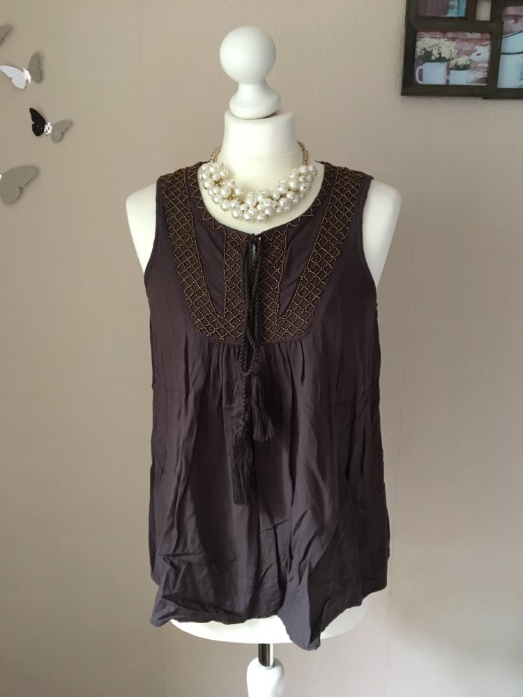 Vero Moda Top Bluse braun Perlen Steinchen S