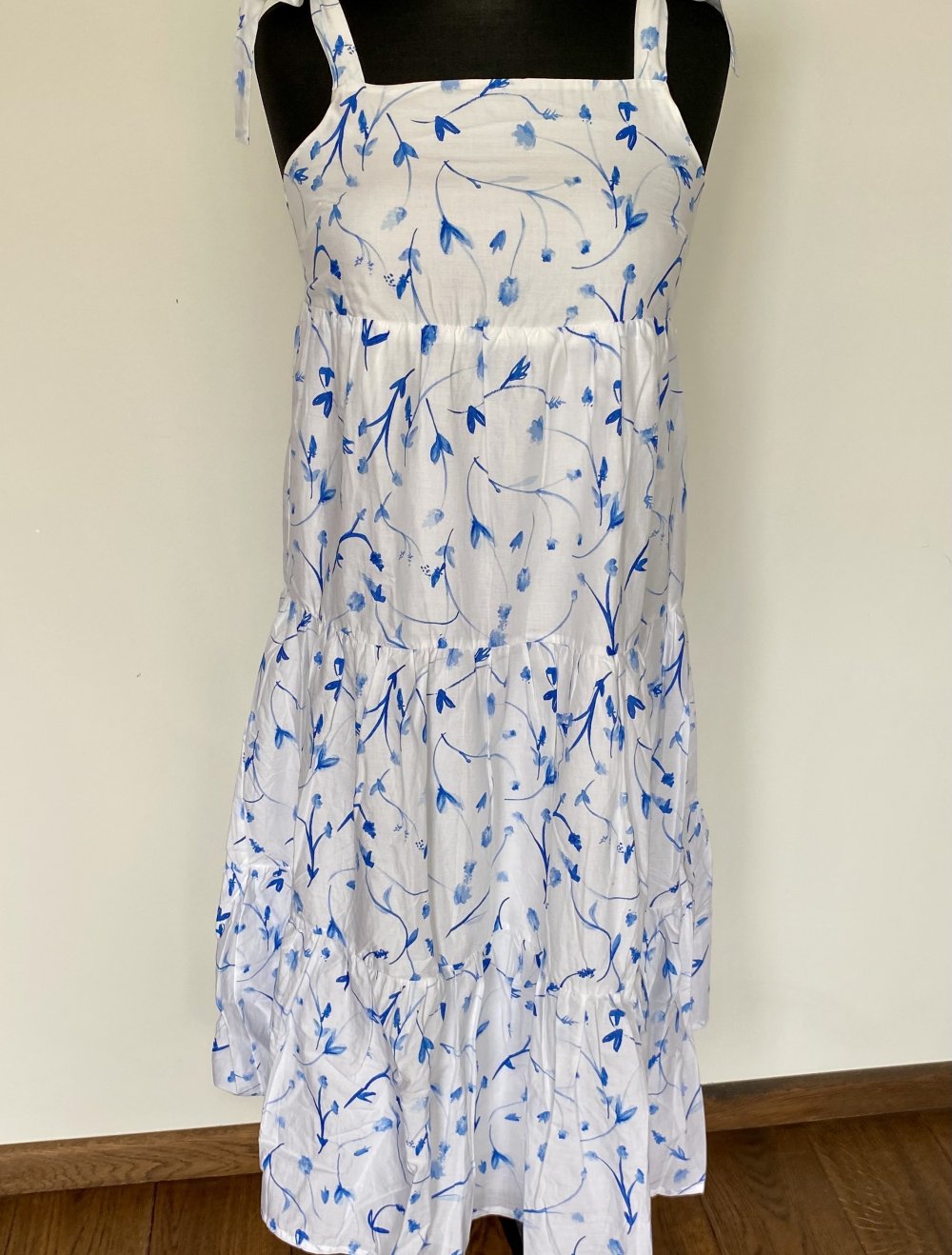 Tchibo, Maxikleid, neuwertig, Baumwolle, blau/ weiß gemustert, Gr. 38
