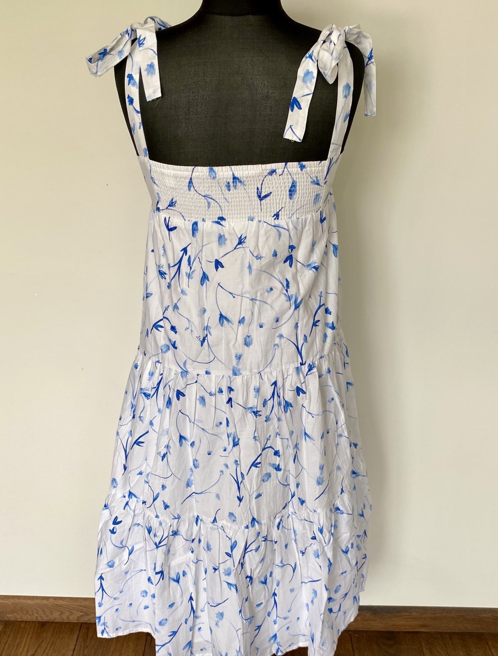 Tchibo, Maxikleid, neuwertig, Baumwolle, blau/ weiß gemustert, Gr. 38