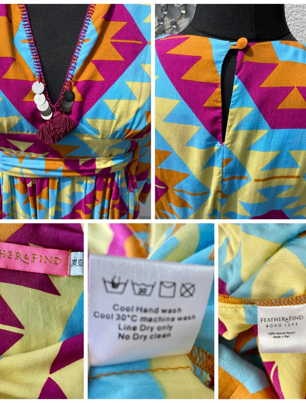 Feather & Find, Neu, Maxikleid, Boho, Aztec Muster, onesize