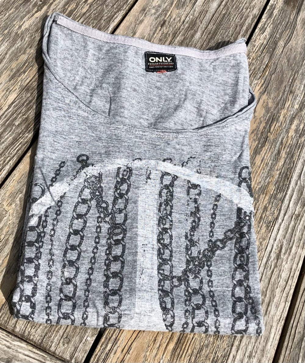 Only, T-Shirt, Peace Logo, Glitzer, Grau, Gr.38