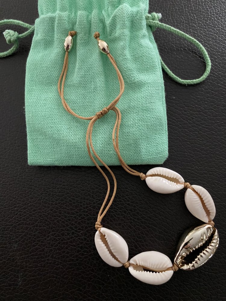 Schmuckset, Armband und Kette, Muscheln, goldfarben