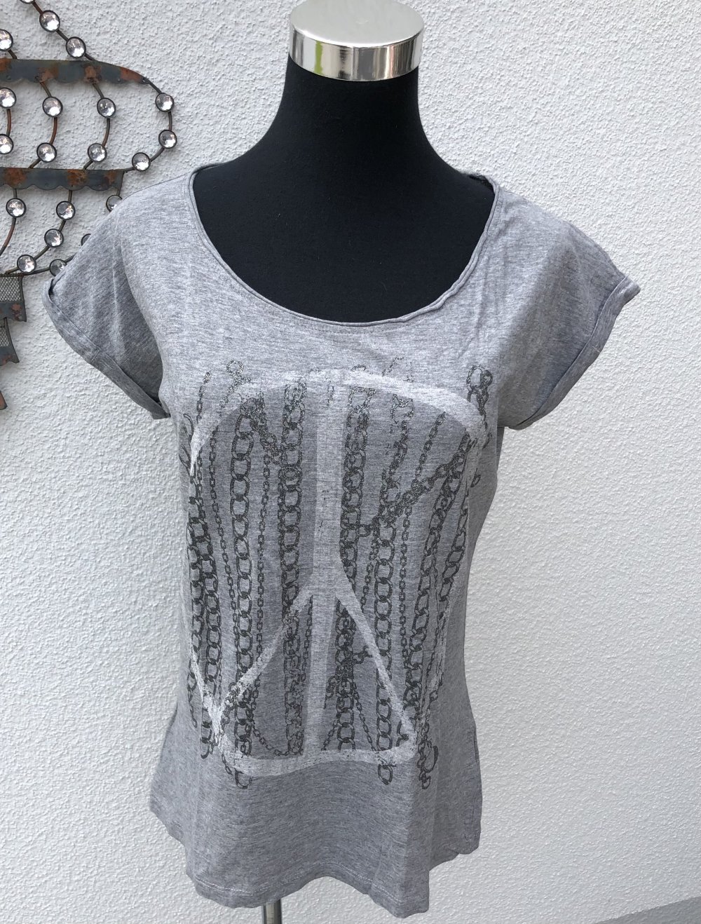 Only, T-Shirt, Set m. Leggings, Peace Logo, Glitzer, Grau, Gr.38
