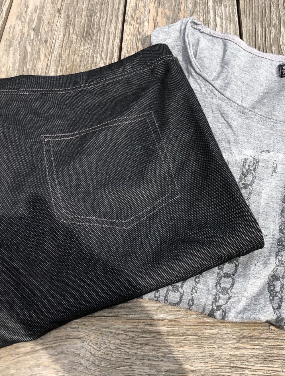 Only, T-Shirt, Set m. Leggings, Peace Logo, Glitzer, Grau, Gr.38