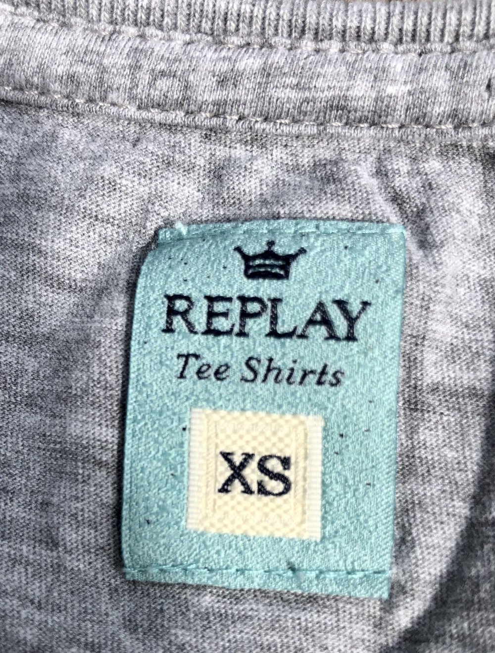 Replay, T-Shirt, grau, Herzprint/Schriftzug, Gr. XS